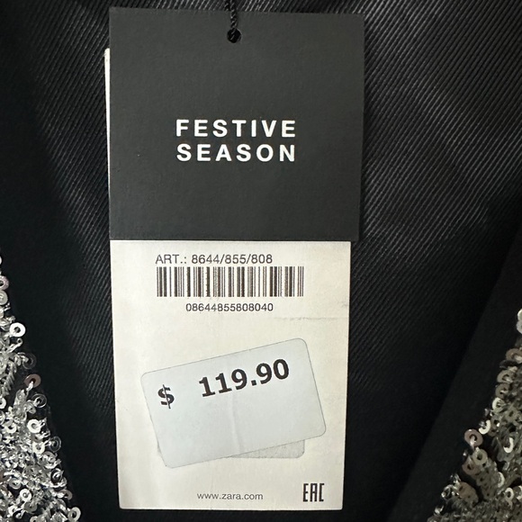 NWT Zara Silver Sequin Blazer - Size L - Picture 5 of 14